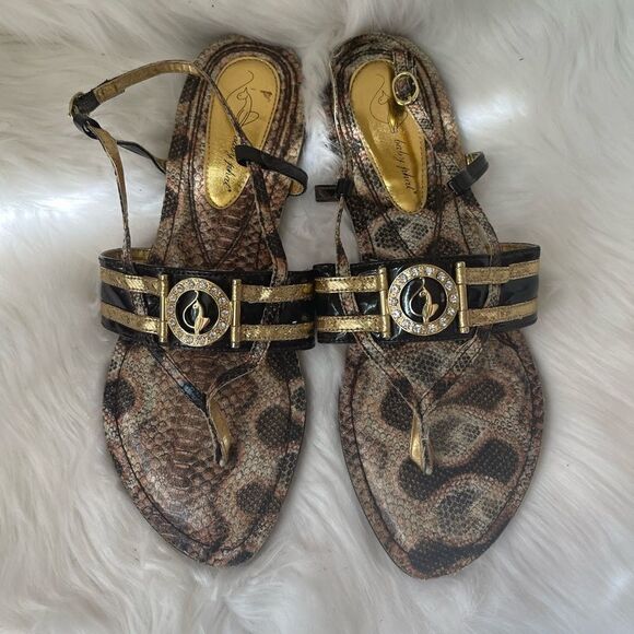 Babyphat snake skin prints thong flats sandals two shades of brown & gold SZ9 - Picture 2 of 6